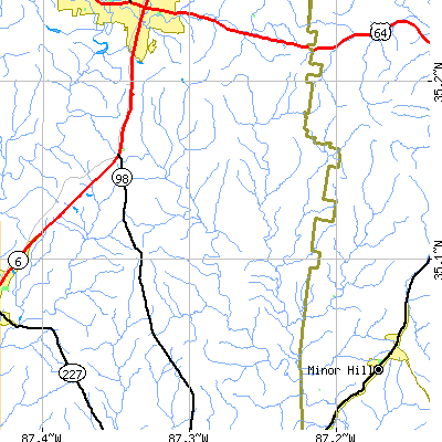 Zip code 38468 close-up map