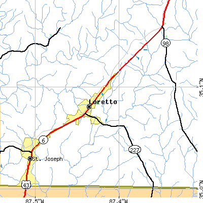 Zip code 38469 close-up map
