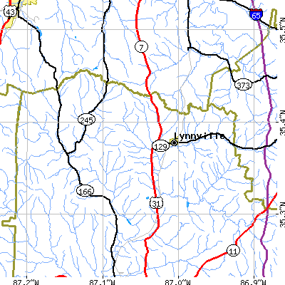 Zip code 38472 close-up map