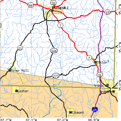 Zip code 38477 close-up map