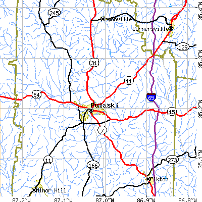 Zip code 38478 close-up map