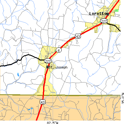 Zip code 38481 close-up map