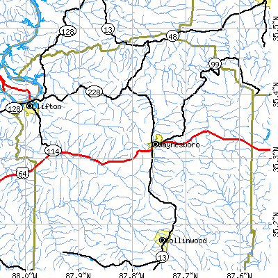Zip code 38485 close-up map