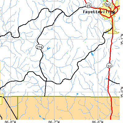 Zip code 38488 close-up map