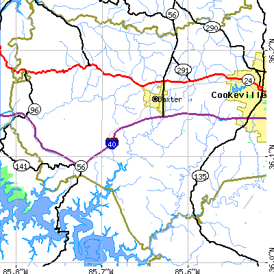 Zip code 38544 close-up map
