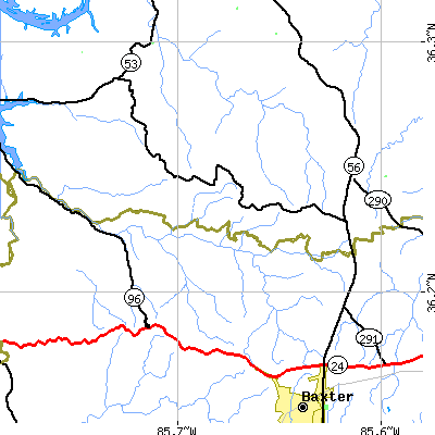 Zip code 38545 close-up map