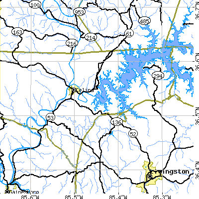 Zip code 38551 close-up map