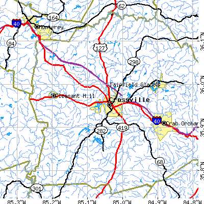 Zip code 38555 close-up map