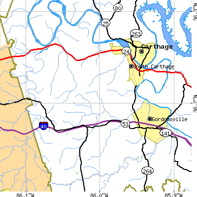 Zip code 38563 close-up map