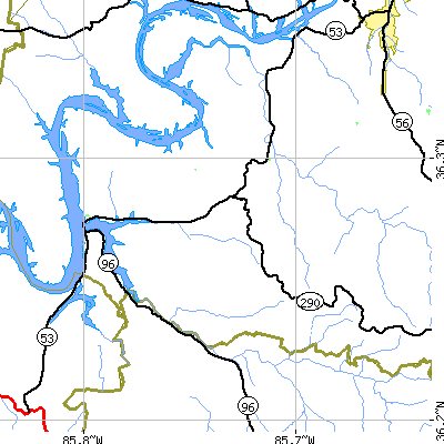 Zip code 38564 close-up map