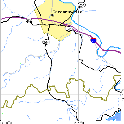 Zip code 38567 close-up map