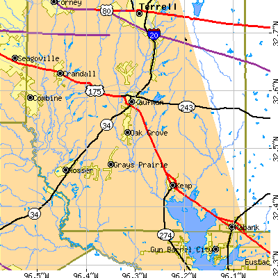 Zip code 75142 close-up map