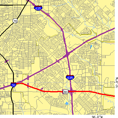 Zip code 75150 close-up map