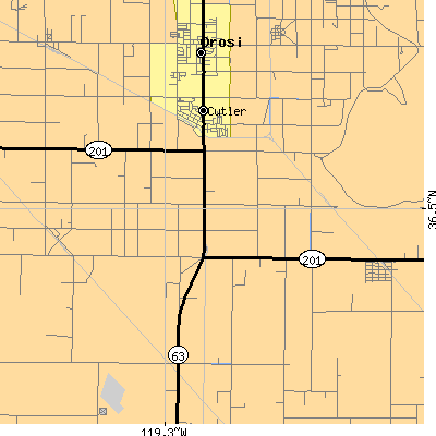 Zip code 93615 close-up map