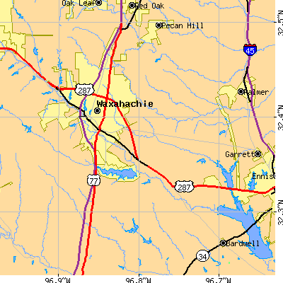 Zip code 75165 close-up map