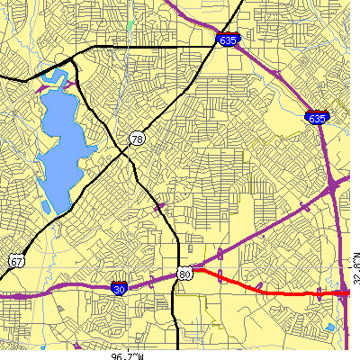 Zip code 75228 close-up map