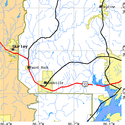 Zip code 35776 close-up map