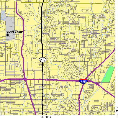 Zip code 75240 close-up map