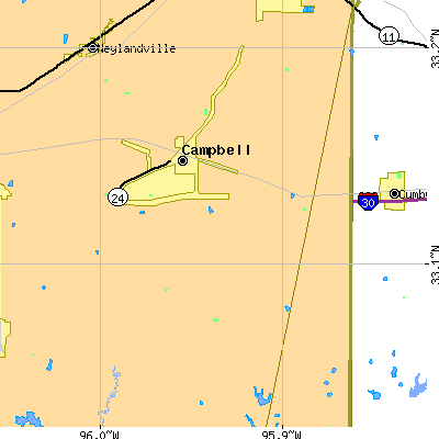 Zip code 75422 close-up map