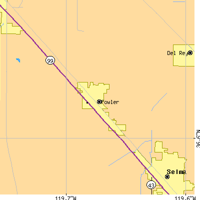 Zip code 93625 close-up map