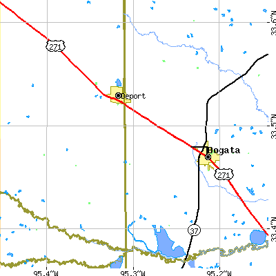 Zip code 75435 close-up map