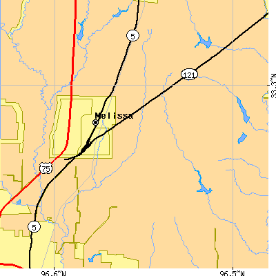 Zip code 75454 close-up map