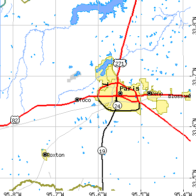 Zip code 75460 close-up map