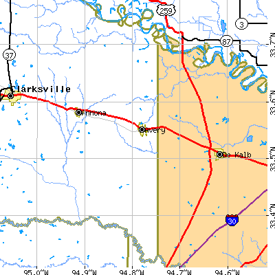 Zip code 75554 close-up map