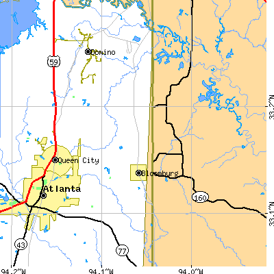 Zip code 75556 close-up map