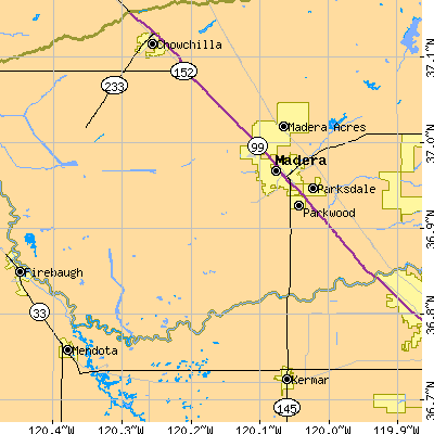 Zip code 93637 close-up map