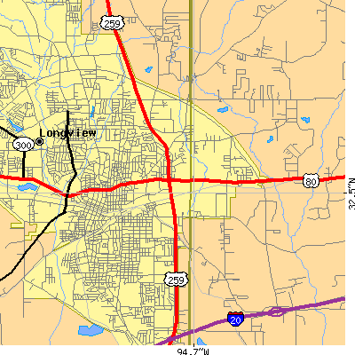 Zip code 75601 close-up map