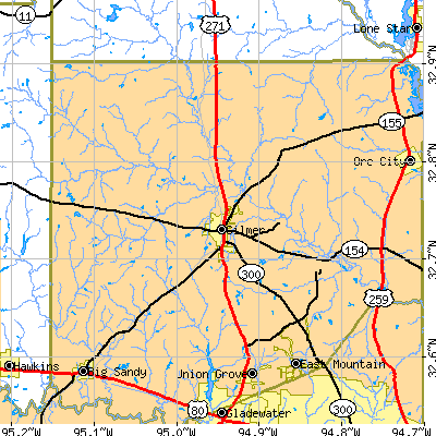 Zip code 75644 close-up map