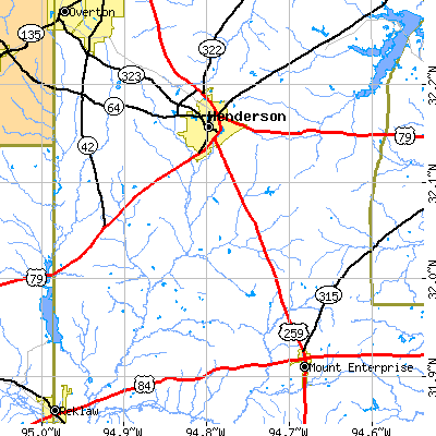 Zip code 75654 close-up map