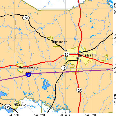 Zip code 75670 close-up map