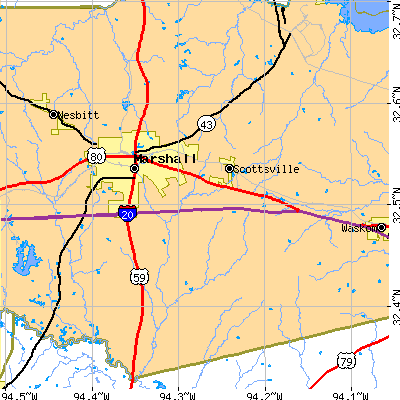 Zip code 75672 close-up map