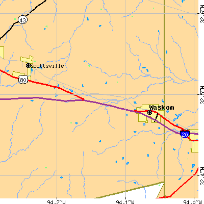 Zip code 75692 close-up map