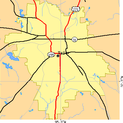 Zip code 75701 close-up map