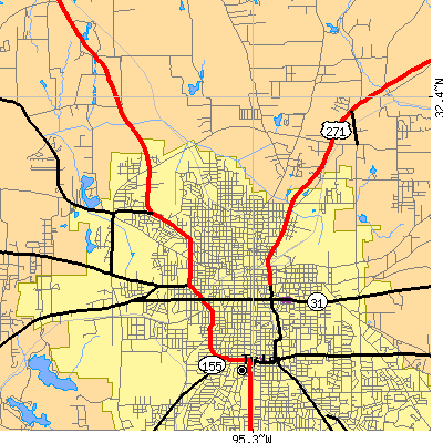 Zip code 75702 close-up map