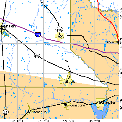 Zip code 75754 close-up map