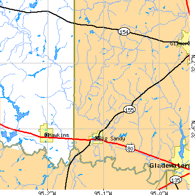 Zip code 75755 close-up map