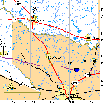 Zip code 75771 close-up map