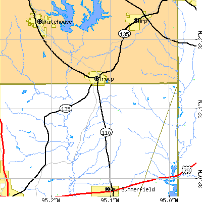 Zip code 75789 close-up map