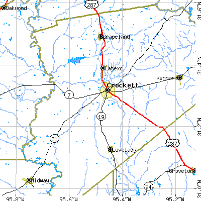Zip code 75835 close-up map