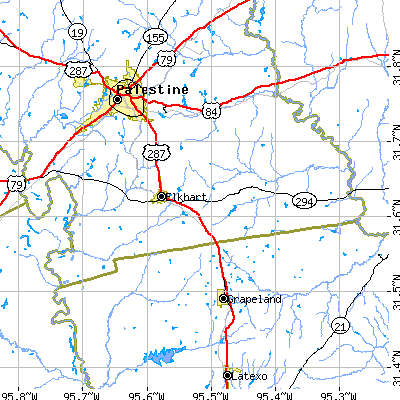 Zip code 75839 close-up map
