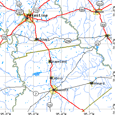Zip code 75844 close-up map