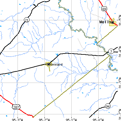 Zip code 75847 close-up map