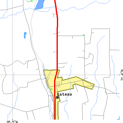 Zip code 75849 close-up map