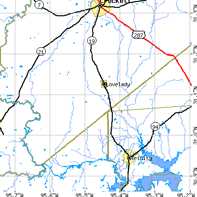 Zip code 75851 close-up map