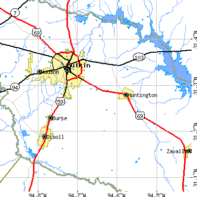 Zip code 75901 close-up map