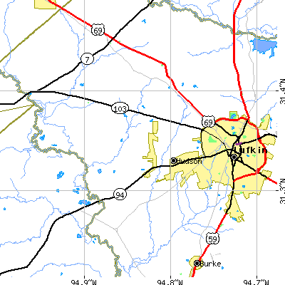 Zip code 75904 close-up map